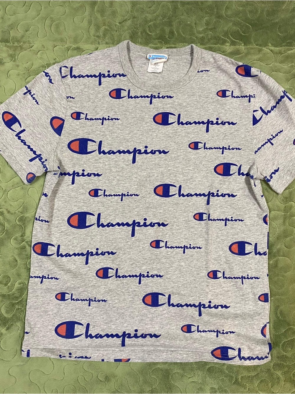 Vintage CHAMPION Late 90s/ Early 2000s Branded LOGO T-Shirt Medium Heather Gray